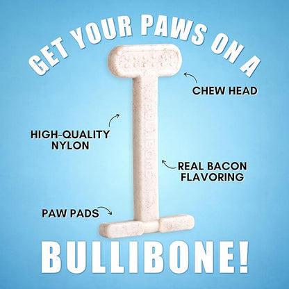 Bullibone Nylon Dog Chew Toy Nylon Bone - Improves Dental Hygiene, Easy to Grip Bottom, and Permeated with Flavor (Bacon, XL - 2 Pack)