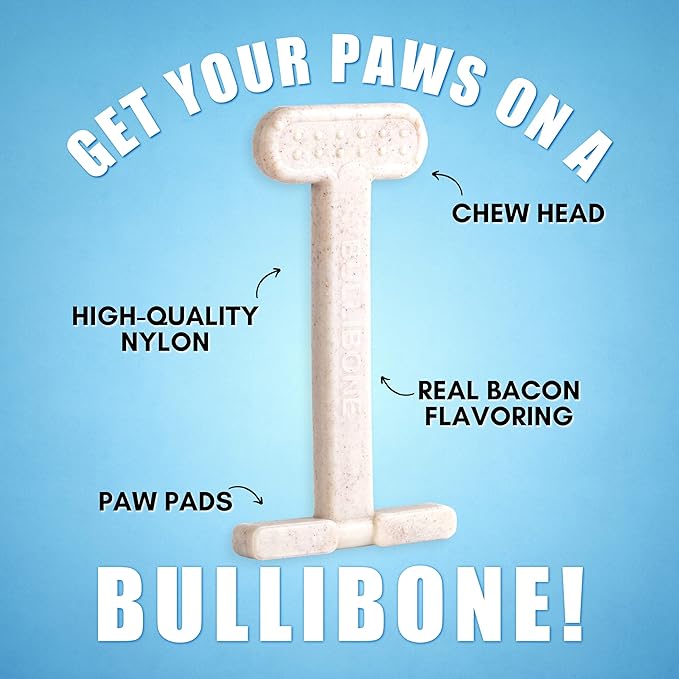 Bullibone Nylon Dog Chew Toy Nylon Bone - Improves Dental Hygiene, Easy to Grip Bottom, and Permeated with Flavor (Bacon, Small - Single)