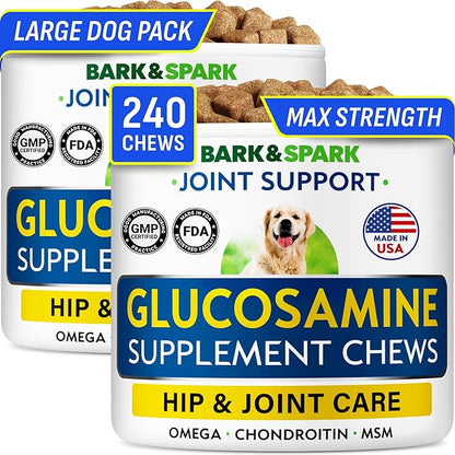 Glucosamine Chondroitin Dog Hip & Joint Supplement - Joint Pain Relief - Hip & Joint Chews for Dogs - Joint Support Large Breed - Senior Doggie Vitamin Pills Joint Health - (240 Treats - Peanut Butte)