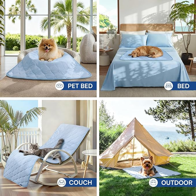 Luciphia Waterproof Cooling Mat for Dogs Couch Cover Q-MAX>0.5, Leakproof Pet Pad Non-Slip Throw Blanket for Cat Puppy Crate Bed Protector Outdoor (Light Blue, 30x40 inches)