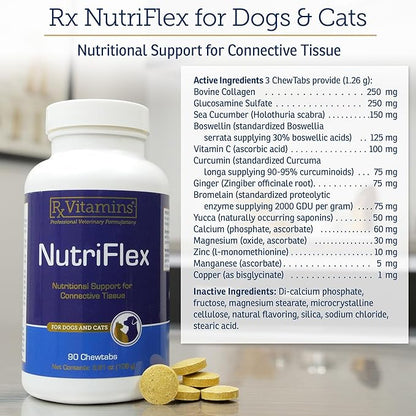 Rx Vitamins NutriFlex for Cats & Dogs - Glucosamine for Dogs Hip and Joint Supplement - with Bovine Collagen and Chondroitin - Joint Pain Relief & Anti Inflammatory - Beef Liver (90 Chews)