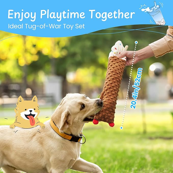 Nocciola 3 PC No Stuffing Small Dog Toys, Removable Crinkle Squeaky Durable Dog Tug Toy Summer Drinks Theme, Bottle Insert Fun Puppy Toys to Keep Them Busy