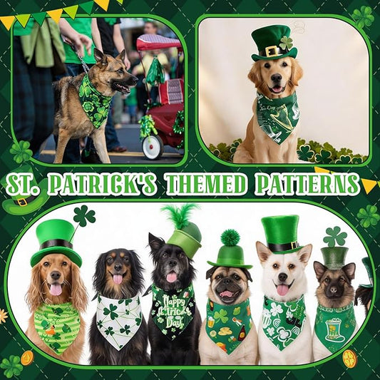 Sanwuta 60 Pcs St Patricks Day Dog Bandanas Bulk Shamrock Scarf Dog Bibs Adjustable Puppy Kerchief Holiday Pet Grooming Supplies Outfit Costume for Small to Large Pet(Shamrock, Large)