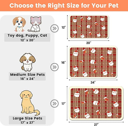 Pet Feeding Mat-Absorbent Pet Placemat for Food and Water Bowl, with Waterproof Rubber Backing, Quick Dry Water Dispenser Mat for Dog and Cat (20"x12", Christmas)