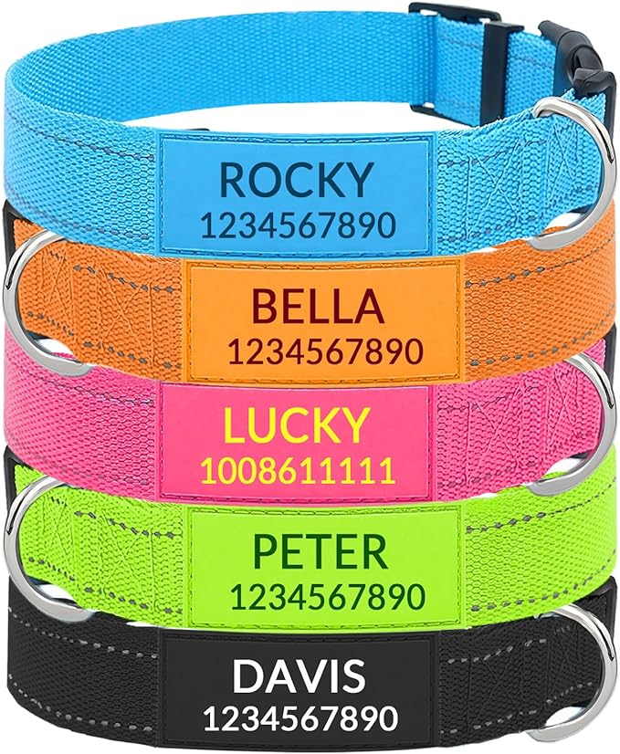 Personalized Dog Collars with Pet Name/Phone Number Custom Reflective Nylon Collar - Adjustable Sizes for Small Medium Large Dogs