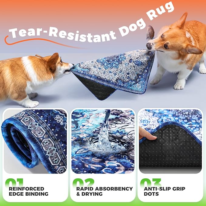 Hompet 2 Pack Super Absorbent Dog Door Mat for Muddy Paws, Washable Pee Pads for Dogs, Reusable Puppy Training Pads, Quick Dry Non-Slip Pet Entryway Rug, Leak-Proof Potty Pad for Indoor Floors 72x72