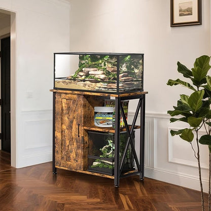 Herture 45-67 Gallon Reptile Tank Stand with Power Outlet, Terrarium Stand with Storage Cabinet, 24" Wx18 D Tabletop, Reptile Terrarium, Rustic Brown PG12XYN