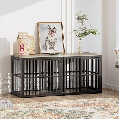 Lyromix 27'' Dog Crate Furniture with 3 Doors,Wooden Crate End Table Heavy Duty Indoor Puppy Cage for Small Dogs, Multiple Units Can be Combined, Grey