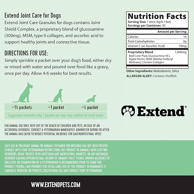 Extend Joint Care for Dogs - Hip and Joint Supplement Powder - Glucosamine for Dogs - Joint Pain Relief - MSM - Mobility & Flexibility Support - Advanced Joint Health - Made in USA
