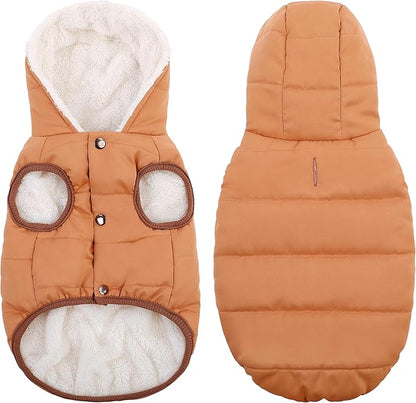 Windproof Waterproof Dog Coat Fleece & Cotton Lined Warm Jacket, Cold Weather Pet Apparel Clothes Vest for Small Medium Large Dogs Khaki