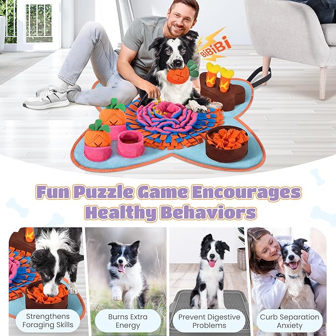 Snuffle Mat for Dogs 32''X20'' for Large Dogs with Dog Leash, Nosework Interactive Sniffing Mat for Cats Rabbits, Slow Feeding Mat for Foraging and Stress Relief (Red, 32"x20")