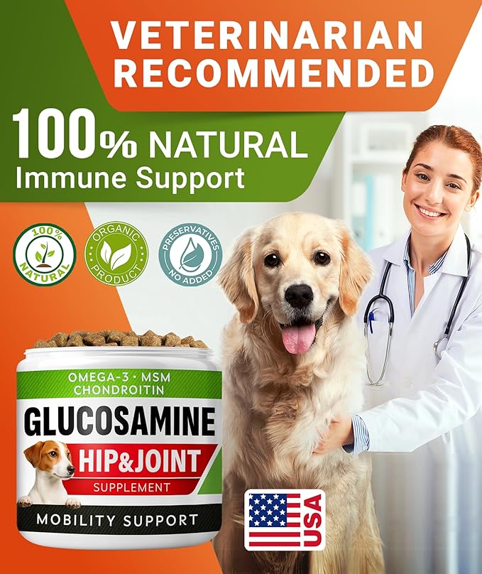 Glucosamine Treats for Dogs - Joint Supplement w/Omega-3 Fish Oil - Chondroitin, MSM - Advanced Mobility Chews - Joint Pain Relief - Hip & Joint Care - Chicken Flavor - 120 Ct - Made in USA