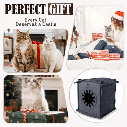 Apasiri Cat Houses for Indoor Cats: Felt Cat House Cave Cathouse, 15x14x15Inch Scratch-Resistant Warm Insulated Covered, Hideaway Tent for Anxiety Relief Gift, Grey