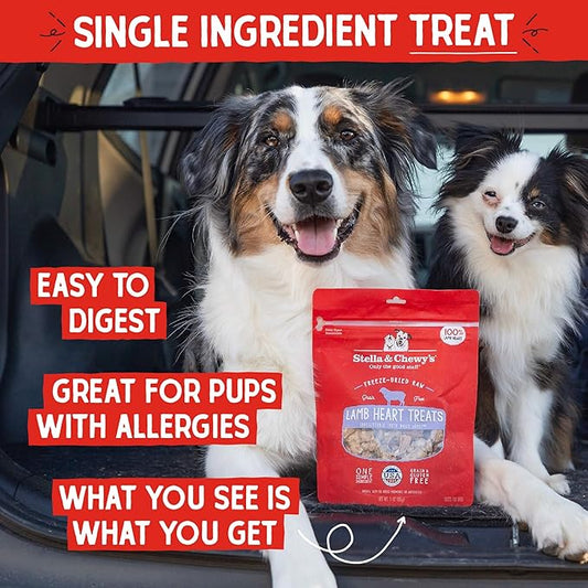 Stella & Chewy's Freeze-Dried Raw Lamb Heart Dog Treats - Single Ingredient, No Additives - Premium Training Treats - Perfect For Picky Eaters - 3oz Bag