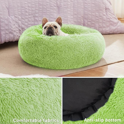 Love's cabin 20in Cat Beds for Indoor Cats - Cat Bed with Machine Washable, Waterproof Bottom - Light Green Fluffy Dog and Pet Calming Cushion Bed for Joint-Relief and Sleep Improvement