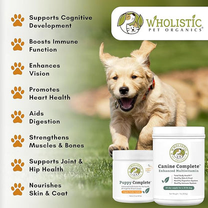 Wholistic Pet Organics Puppy Complete - Dog Multivitamin Powder - 1 Lb - Daily Dog Vitamins & Supplements for Homemade Food - Immune System, Skin, Coat & Overall Health - Small and Large Breed Puppies
