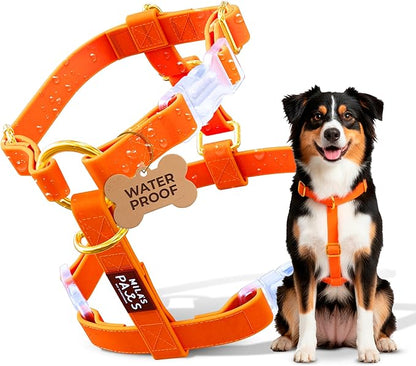 Waterproof No-Pull Dog Harness – Adjustable, Durable & Odor-Free Coated Webbing Harness for Small, Medium & Large Dogs – Easy Clean Adventure Gear by Mila’s Paws (Savage Sunset Orange, M)