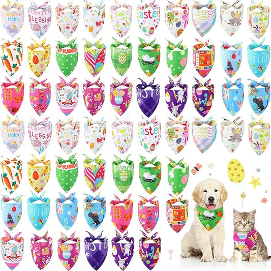 Sanwuta 60 Pcs Easter Dog Bandanas Bulk Bunny Dog Bandanas Adjustable Puppy Bibs Triangle Scarf Holiday Pet Costume for Small Medium Pet (Bunny Pattern)