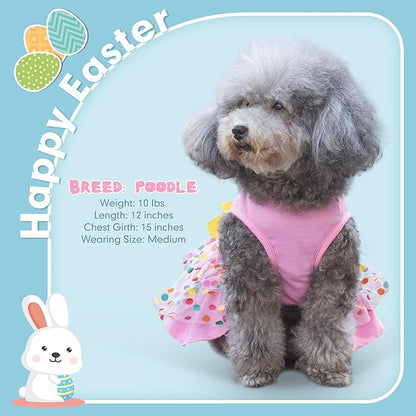 cyeollo Easter Day Dog Dress Dog Clothes Girl Skirt Holiday Outfit Bunny Egg Print Tulle Doggie Dresses for Small Dogs Cats Pet Apparel, Pink L