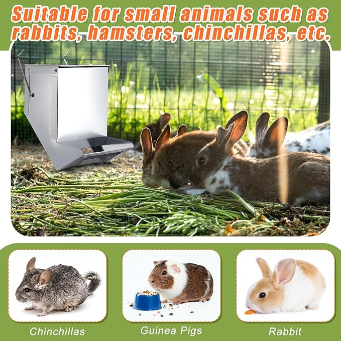 Maxcheck 4 Pcs Rabbit Feeder for Cages Small Animal Food Dispenser with Lid Metal Rabbit Feeders Outside for Guinea Pig(4.7 Inches,Silver)