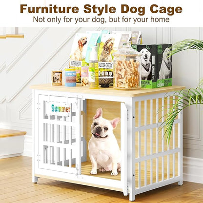 EasyCom 33" Dog Crate Furniture with Name Tag, Heavy Duty Dog Kennel Indoor for Medium and Small Dogs, Double-Doors Sturdy Metal Dog Cage, Decorate House as TV Stand, End Table, Bedside Table