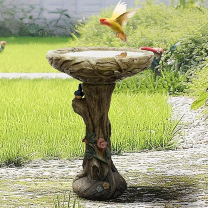 25.5" H Concrete Tree Shape Bird Bath with Decorative Faux Bird – 25.5" H * 17.7" Φ Rustic Design Birdbath, Enhances Garden, Patio, Yard, Lawn Décor