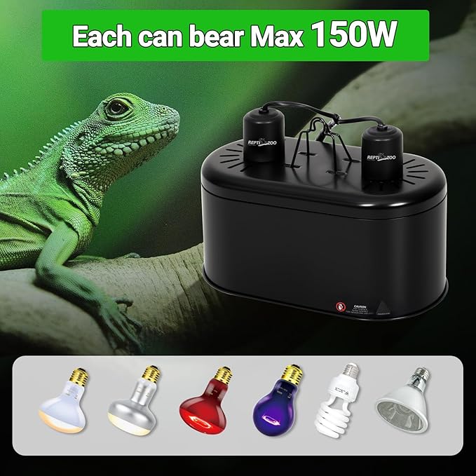 REPTI ZOO Dual Reptile Light Fixture for Reptile Dome UVB Lamp Fixture Dual Reptile Reflector Dome Lamp Cap Combo Integration Design Heat Lighting