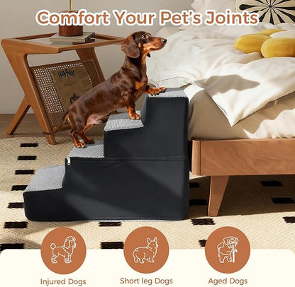 Dog Stairs for Small Dogs and Cats 18.5" H 4-Step Dog Steps for High Bed Couch and Sofa High-Density Foam Pet Stairs with Supporting Board Pet Steps with Non-Slip Bottom Washable Cover