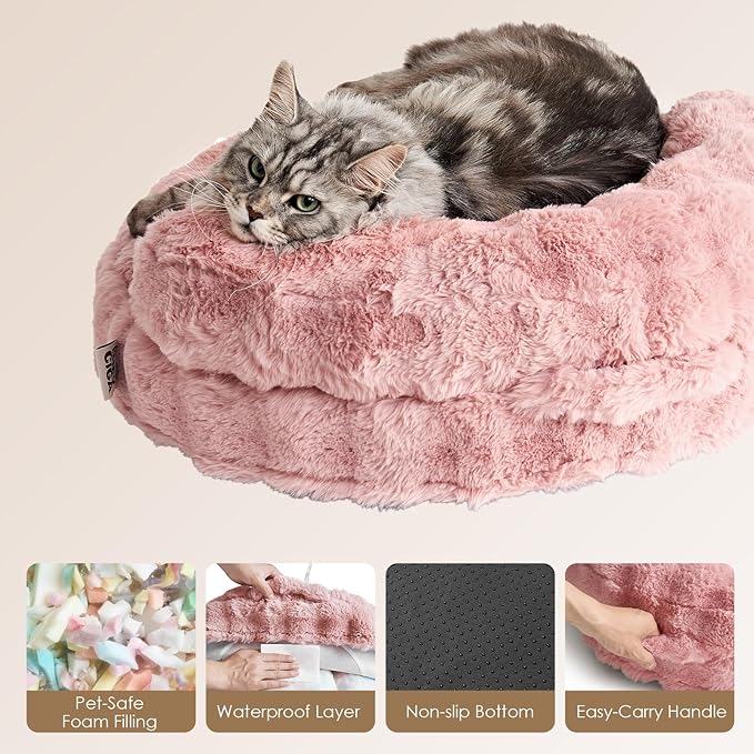 EHEYCIGA Small Dog Bed and Cat Couch - Fluffy Faux Rabbit Fur Pet Sofa with Washable Removable Cover, Waterproof and Non-Slip, 26 Inch, Pink