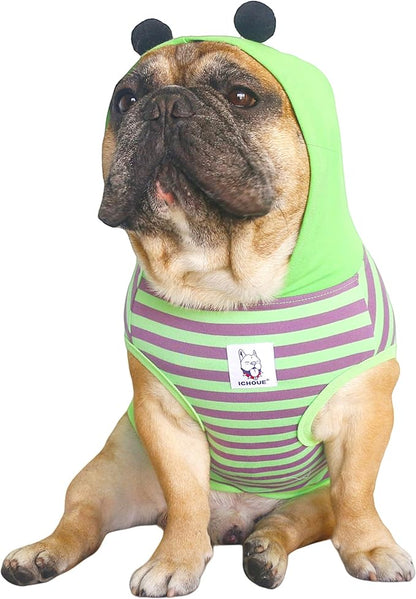 iChoue French Bulldog Bee Honeybee Bumblebee Caterpillar Insect Halloween Costumes Hoodies Sleeveless Clothes Outfits Cosplay Shirts for Dogs Frenchie Pug Boston - Green Purple, Large