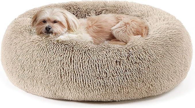 Calming Dog Bed & Cat Bed, Anti-Anxiety Donut Cuddler Warming Cozy Soft Round Bed, Fluffy Faux Fur Plush Cushion bed for Small Medium Dogs and Cats (20"/24"/27"/30")