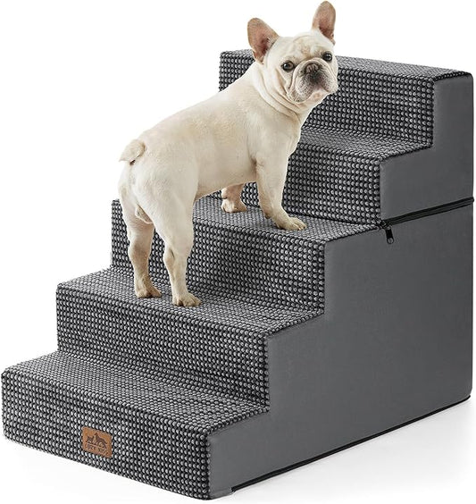 Dog Stairs for Small Dogs, 5 Tier Removable Wider Pet Stairs for Couch and Bed, 23.6" H Non-Slip Dog Steps for Puppies and Old Cats with Support Board, 19.7x29.5x23.6 inch, Dark Grey