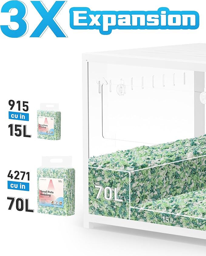 BUCATSTATE Hamster Bedding 70L, 99% Dust-Free Guinea Pig Paper Bedding Odor Control Paper Bedding, Cozy Small Animal Bedding for Rabbit Rat Syrian Dwarf Hamsters Gerbils (Mint)