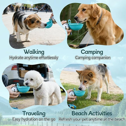 Foldable Pet Water Bottle for Travel, Reliable Dog Walking Accessories, Portable Dog Water Bowl. Leak Proof 2-in-1 Stainless Steel Dispenser, Compact Puppy Hydration Cup, Outdoor Hiking Gear