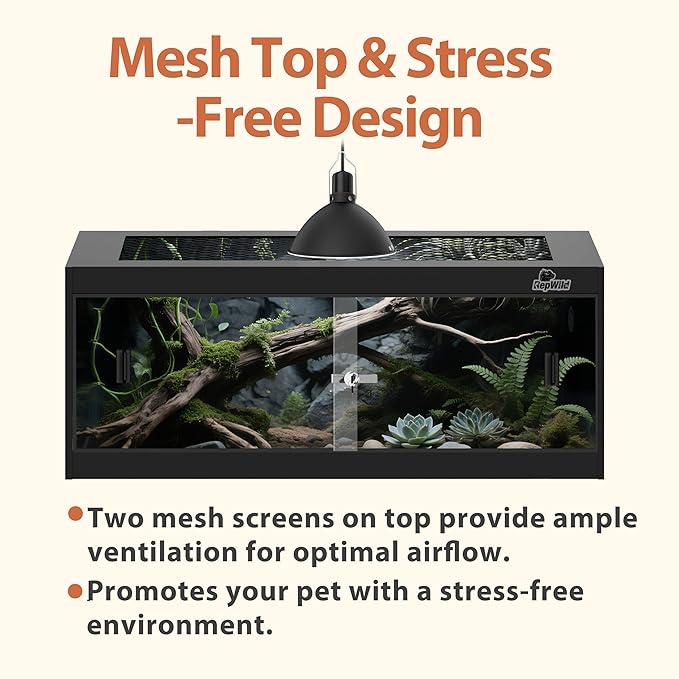 20 Gallon PVC Reptile Enclosure, RepWild 30"x12"x12" Terrarium/Tank with Heavy-Duty Screen Top, Glass Sliding Doors & Lock for Bearded Dragons, Ball Python, Geckos, Lizards