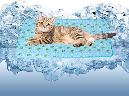 DELIFUR Cat Cooling Mat- Pet Cooling Mat Outdoor for Dogs Self Cooling Pad for Kitten Cat Puppy Machine Washable (Small, Blue Ice)
