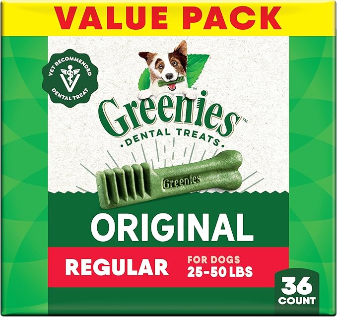 Greenies Veterinarian-Recommended Adult Natural Dental Dog Treats Regular Size, Original Flavor, 36 oz. Pack, 36 Count