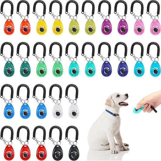 Kigeli 30 Pcs Dog Training Clicker for Pet with Wrist Strap Dog Cat Bird Clicker Puppy Training Supplies for Dogs Cats Horses Birds Behavioral Coaching Accessories (Multicolor)