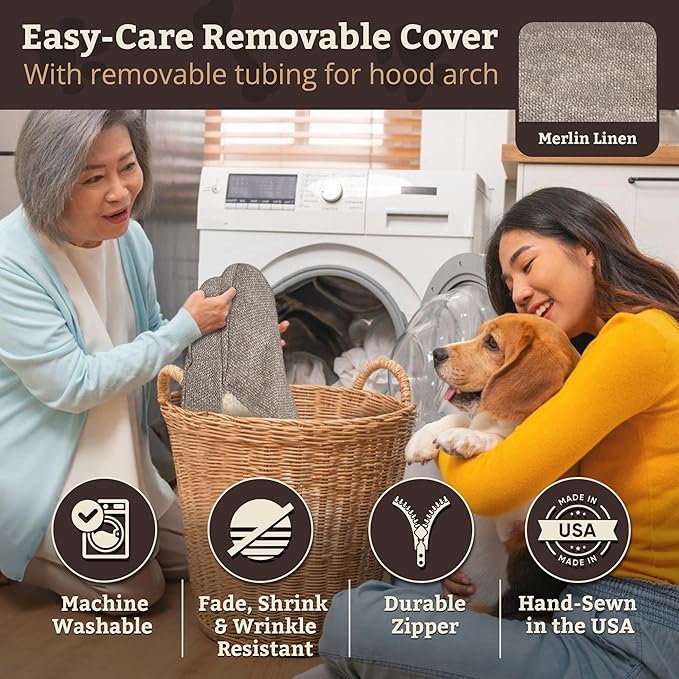 Snoozer Cozy Cave Dog Bed - Indoor Dog Bed with Cover Cave, Covered Calming Burrow for Medium & Large Sized Pets with Blanket Attached, Enclosed, Removable Washable Cover - XL, Merlin Linen