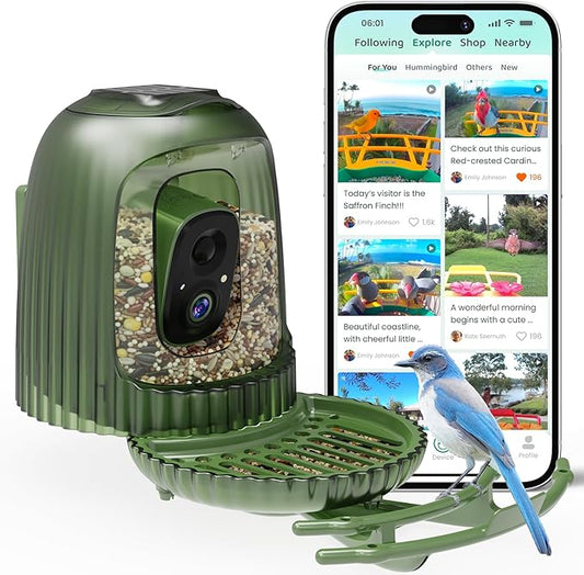HIXX Smart Bird Feeder with 4MP Camera – Auto Capture Video, AI Bird Identification, Large Capacity & Seed Guard, Solar Powered Night Light, Live Birdwatching Camera for Lovers, Family & Friends