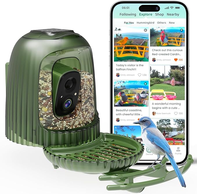 HIXX Smart Bird Feeder with 4MP Camera – Auto Capture Video, AI Bird Identification, Large Capacity & Seed Guard, Solar Powered Night Light, Live Birdwatching Camera for Lovers, Family & Friends