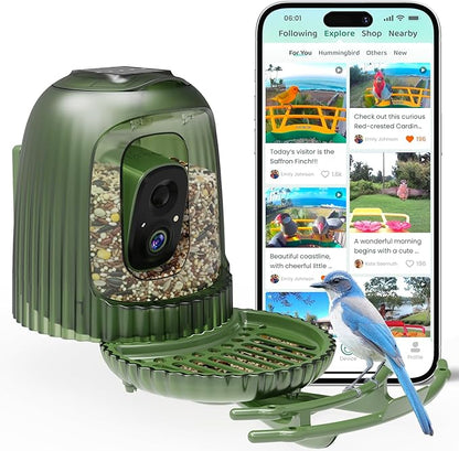 HIXX Smart Bird Feeder with 4MP Camera – Auto Capture Video, AI Bird Identification, Large Capacity & Seed Guard, Solar Powered Night Light, Live Birdwatching Camera for Lovers, Family & Friends