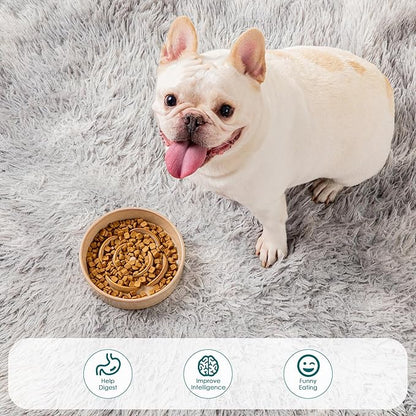 vancasso Slow Feeder Dog Bowl, 0.6 Cups Ceramic Dog Food Dish for Fast Eaters Small Breed, Puzzle Bowl for Small Dogs and Cats, Khaki
