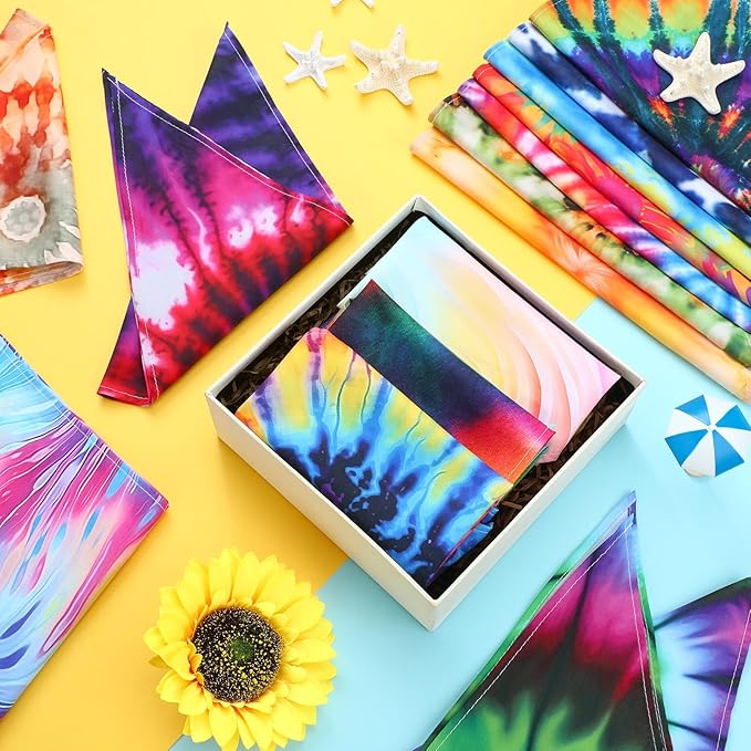 Huhumy 50 Pcs Tie Dye Dog Bandanas Bulk Pet Bibs Colorful Triangle Scarf Pet Bandanas for Medium Large Dogs Spring Summer Birthday Costume Decoration