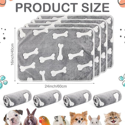 Reginary 4 Pcs Waterproof Guinea Pig Blankets Washable Small Animal Fleece Bedding Guinea Pig Cage Liners Reusable Training Pads Pet Pee Pad Sleep Mat for Hamster(Gray Bones,24 x 16 Inch)