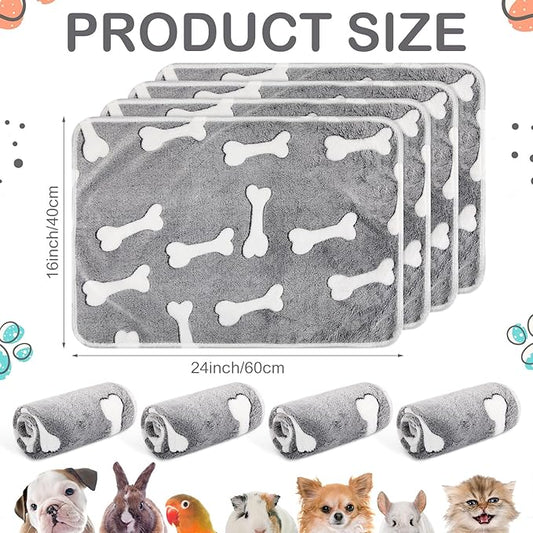 Reginary 4 Pcs Waterproof Guinea Pig Blankets Washable Small Animal Fleece Bedding Guinea Pig Cage Liners Reusable Training Pads Pet Pee Pad Sleep Mat for Hamster(Gray Bones,24 x 16 Inch)