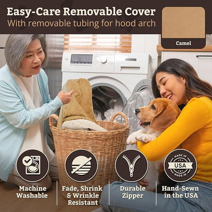 Snoozer Cozy Cave Dog Bed - Indoor Dog Bed with Cover Cave, Covered Calming Burrow for Medium & Large Sized Pets with Blanket Attached, Enclosed, Removable Washable Cover - XL, Camel