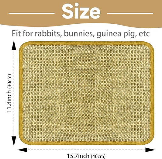 DYAUS Bunny Scratch Pad, Natural Sisal Rabbit Scratching Mat for Claws and Teeth Care, Indoor Bunny Chew Toys Bunny Bed for Biting Sleeping Nesting (1PC, 16x12in)