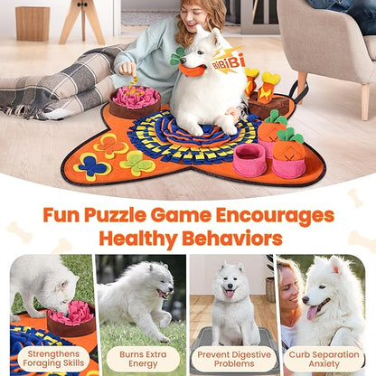 Snuffle Mat for Dogs 32''X20'' for Large Dogs with Dog Leash, Nosework Interactive Sniffing Mat for Cats Rabbits, Slow Feeding Mat for Foraging and Stress Relief (Orange, 32"x20")