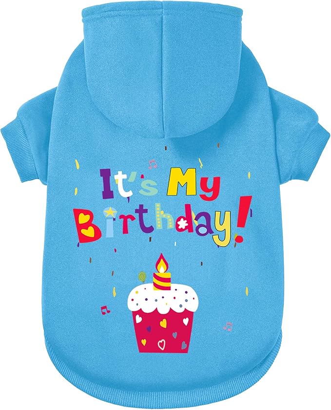 GreenJoy Dog Sweater Dog Hoodie Cold Weather Coat Hooded Sweatshirt for Puppies,Cats, Small Medium Large Dogs (Blue(It's My Birthday), Medium)